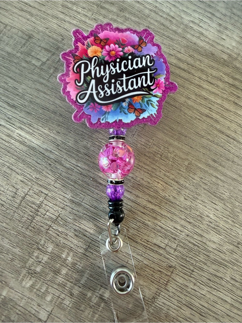 Physician Assistant Pink Floral Retractable Badge Reel